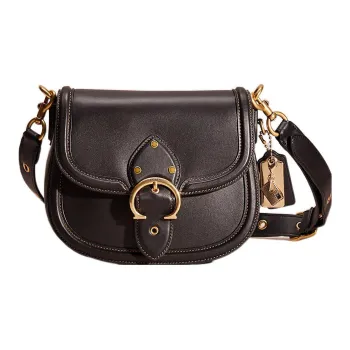COACH Beat Leather Saddle Bag Shoulder Bag Crossbody Bag Medium Size Women's Black
