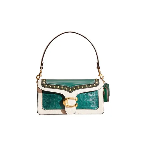 COACH Tabby Polished Pebbled Leather Portable Crossbody Bag, Shoulder Bag Women's Green & Pink