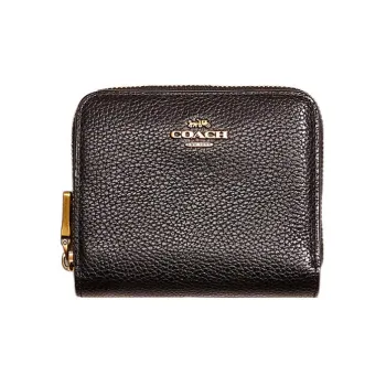 COACH Leather Double-Fold Wallet Women's Black