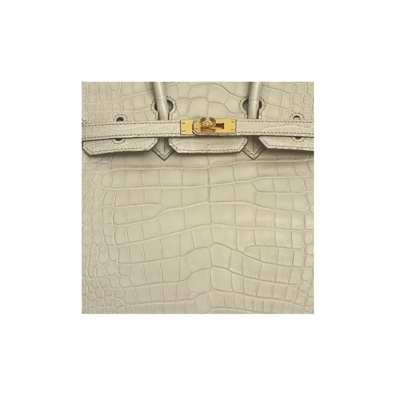 HERMES Birkin Crocodile Leather Handbag Regular Women's 8L Beton Concrete Gray-5