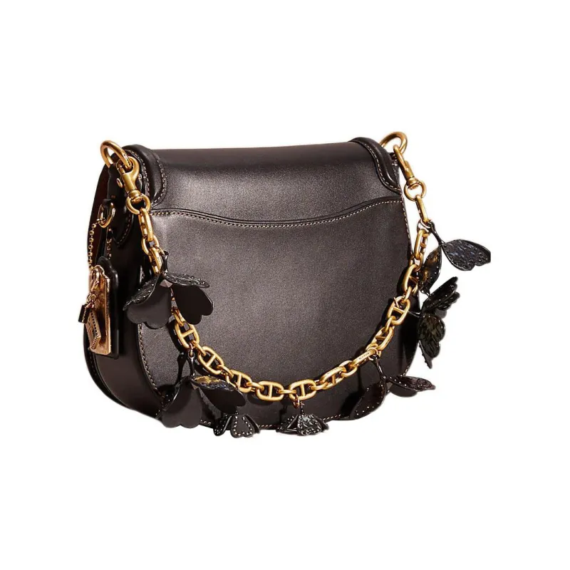 COACH Beat Leather Saddle Bag Shoulder Bag Crossbody Bag Medium Size Women's Black-1