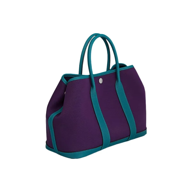 HERMES Garden Party Canvas With Leather Garden Handbag Regular Women's Grape Purple/Coral Blue-1