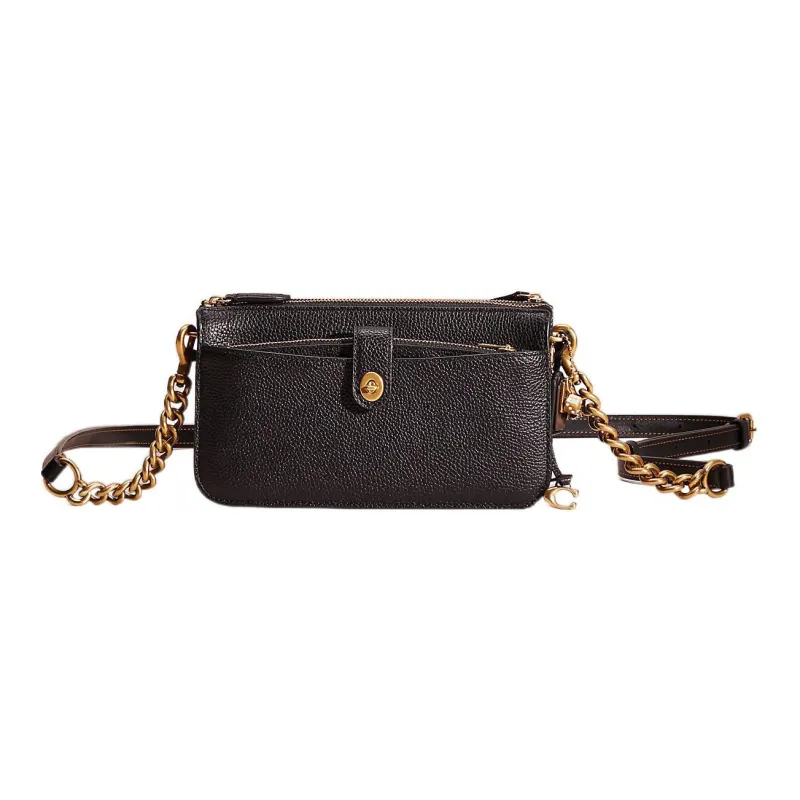 COACH Noa Pop Up Polished Pebbled Leather Crossbody Bag, Shoulder Bag Trumpets Women's Black-0