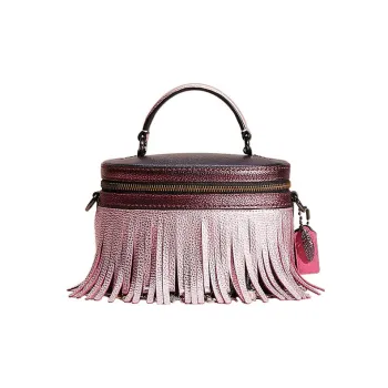 COACH Trail Pebbled Leather Bucket Bag, Handbag, Shoulder Bag, Crossbody Bag Small Size Women's Burgundy