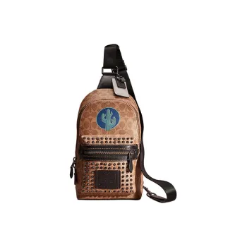 COACH Academy Coated Canvas With Calfskin Fanny Pack Sling Bags Small Size Women's Brown