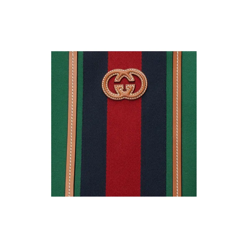 GUCCI Cotton Fabric With Leather Tote Bag, Shopping Bag, Handbag Tubas Men's Green/Red/Dark Blue-8