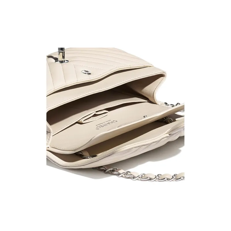 CHANEL Classic Flap CF Lambskin Crossbody Bags Women's Beige-3