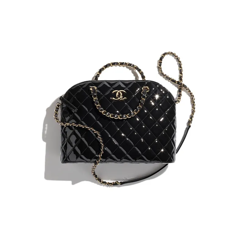 CHANEL Patent Leather Calfskin Dome Bag, Shoulder Bag, Crossbody Bag, Handbag Tubas Women's Black-0