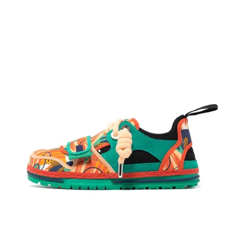 OETZI Skateboard Shoes Women's Low-Top Orange Red With Green Accents