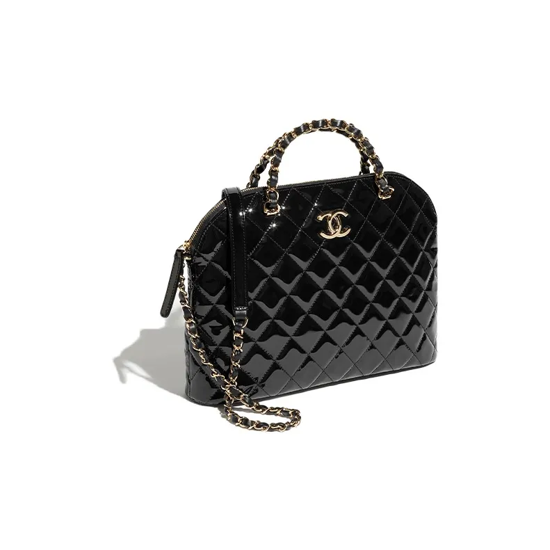 CHANEL Patent Leather Calfskin Dome Bag, Shoulder Bag, Crossbody Bag, Handbag Tubas Women's Black-1