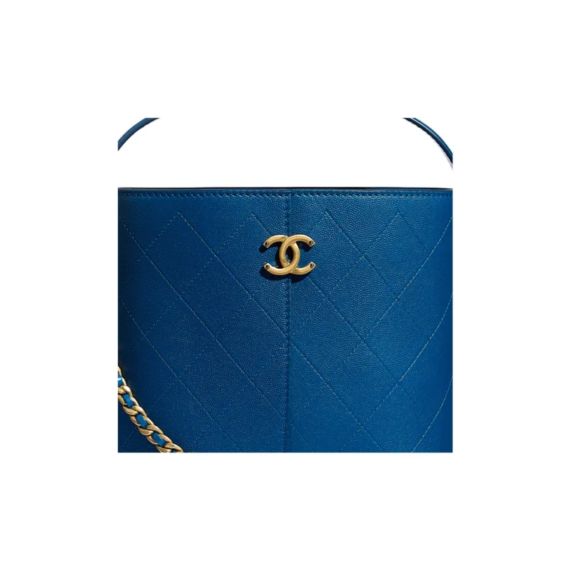 CHANEL Lambskin Bucket Bag, Handbag, Shoulder Bag, Crossbody Bag Women's Blue-4