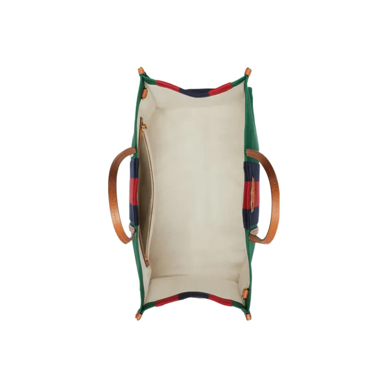 GUCCI Cotton Fabric With Leather Tote Bag, Shopping Bag, Handbag Tubas Men's Green/Red/Dark Blue-6