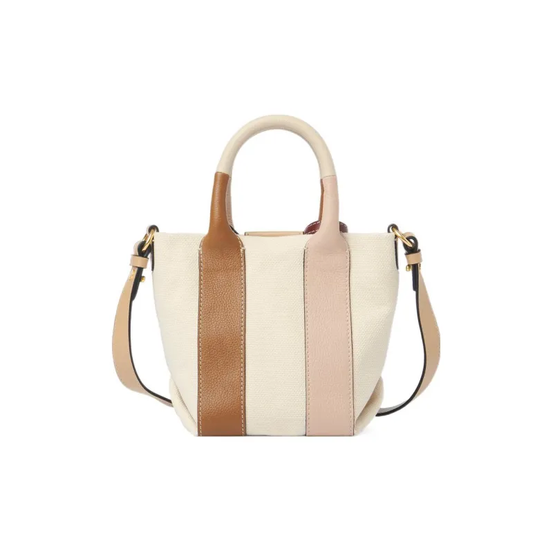 See By Chloe Laetizia Canvas With Leather Tote Bag, Shopping Bag, Crossbody Bag, Handbag Mini Women's Caramel-2
