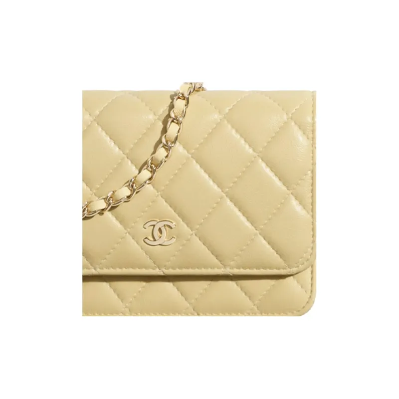 CHANEL WOC Lambskin And Gold Metal Shoulder Bag Mini Women's Yellow-4