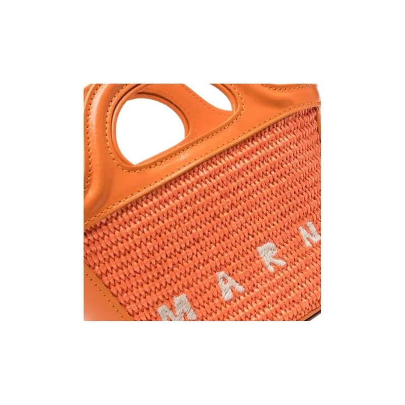MARNI TROPICALIA Cotton With Cow Leather Shoulder Bag Crossbody Bag Handbag Mini Women's Orange-4