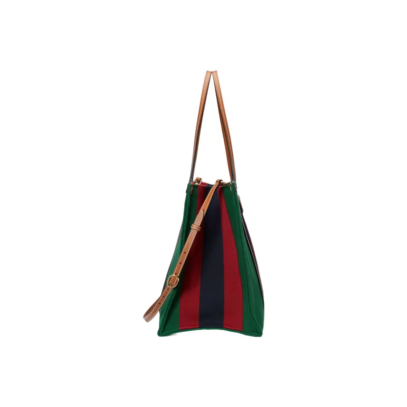 GUCCI Cotton Fabric With Leather Tote Bag, Shopping Bag, Handbag Tubas Men's Green/Red/Dark Blue-4