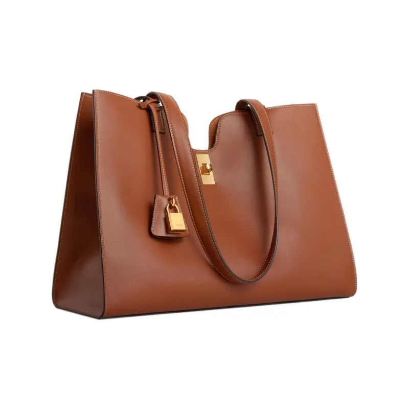 CELINE Cabas Smooth Calf Leather Tote Bag Shopping Bag Shoulder Bag Handbag Regular Women's Brown-1