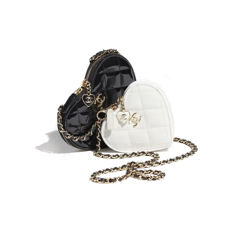 CHANEL Patent Leather Calfskin One Shoulder Crossbody Clutch Women's Black/White-1