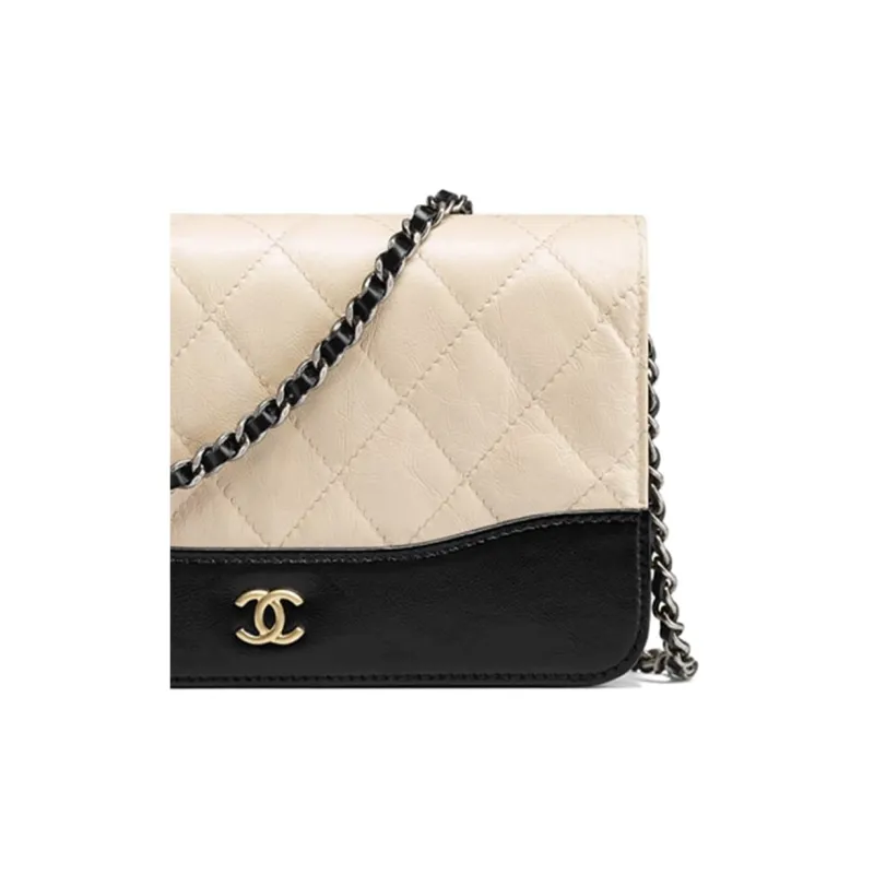 CHANEL Calfskin Wallet, Shoulder Bag Women's Black & Beige-3