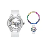 HBR986-White Case White Strap+Rainbow Bezel