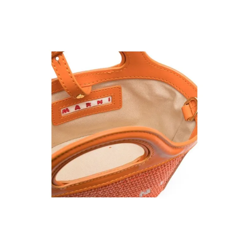 MARNI TROPICALIA Cotton With Cow Leather Shoulder Bag Crossbody Bag Handbag Mini Women's Orange-3