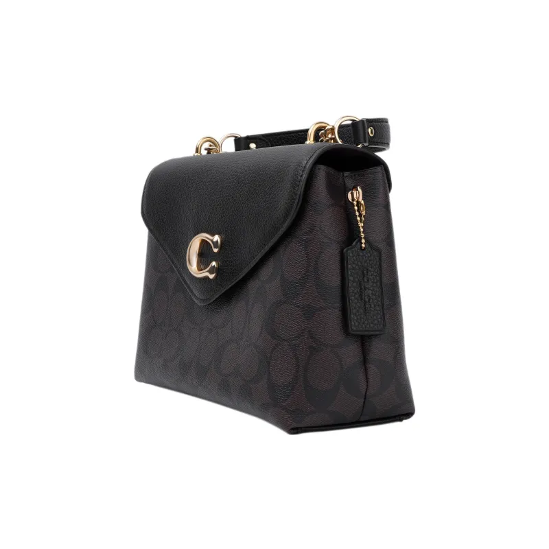 COACH Tammie Pebbled Leather Shoulder Bag Crossbody Bag Medium Size Women's Dark Brown Monogram & Black-2
