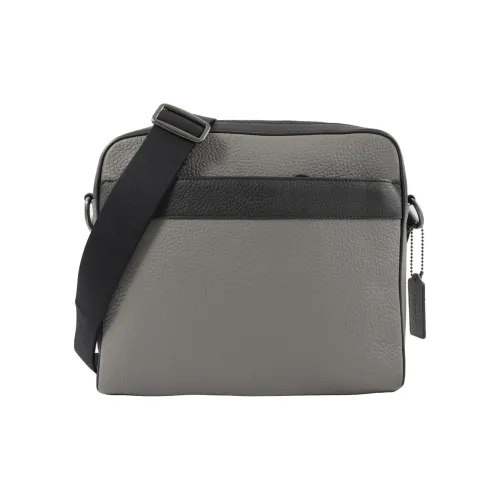 COACH Charles Matte Pebbled Leather Briefcases Shoulder Bag Crossbody Bag Large Size Men's Gray & Black