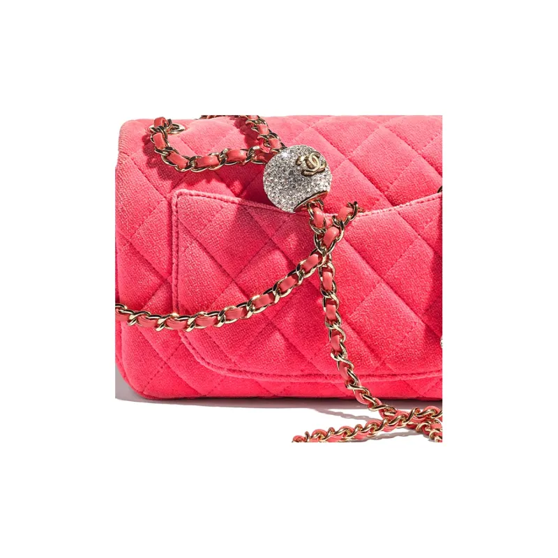 CHANEL Classic Flap CF Small Gold Ball Goose Plush Velvet Mouth Cover Bag, Crossbody Bags, Shoulder Bags Women's Pink-3