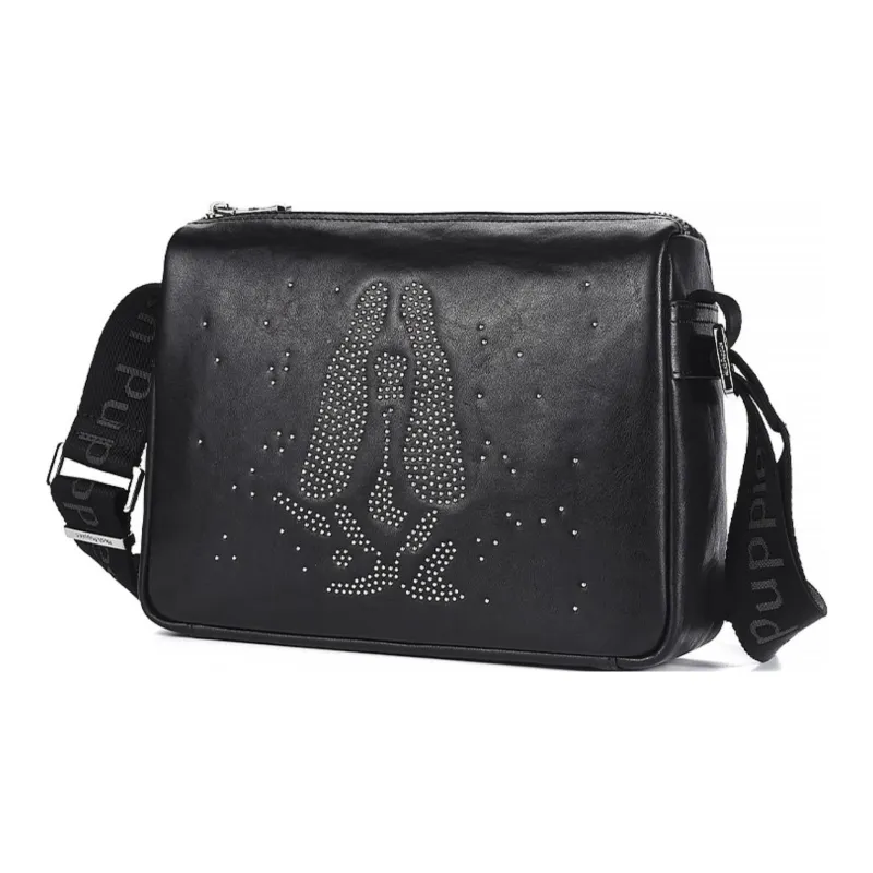 Hush Puppies Cow Leather Crossbody Bag, Shoulder Bag Regular Men's Black-1