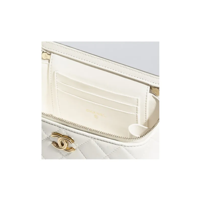 CHANEL Lambskin Portable One Shoulder Crossbody Clutch Women's White-3