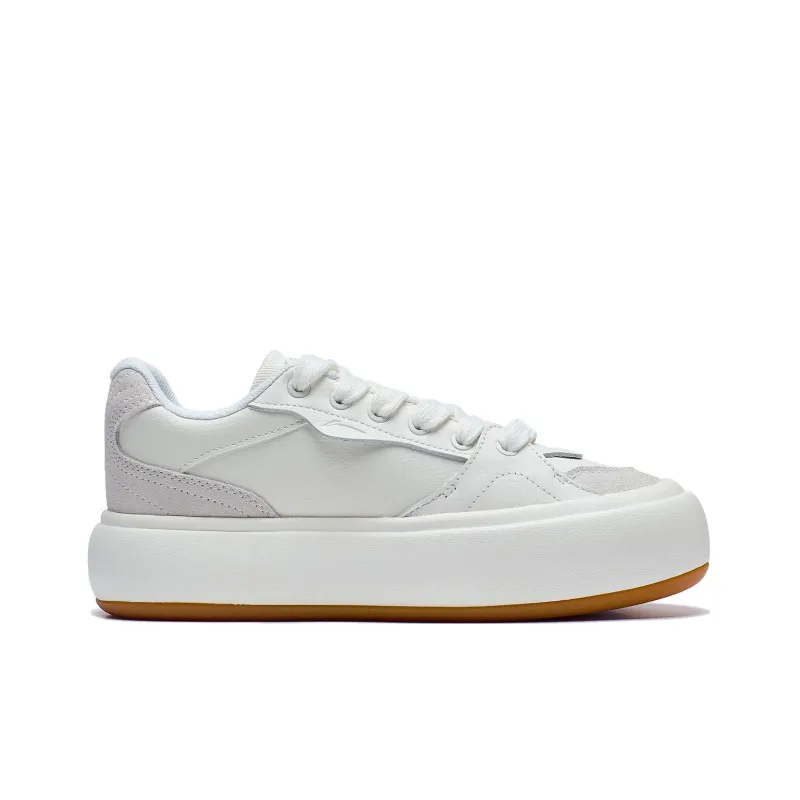 LiNing Puff Platform Anti Slip Wear Resistant Low Top Skateboard Shoes Women's Ecru-1