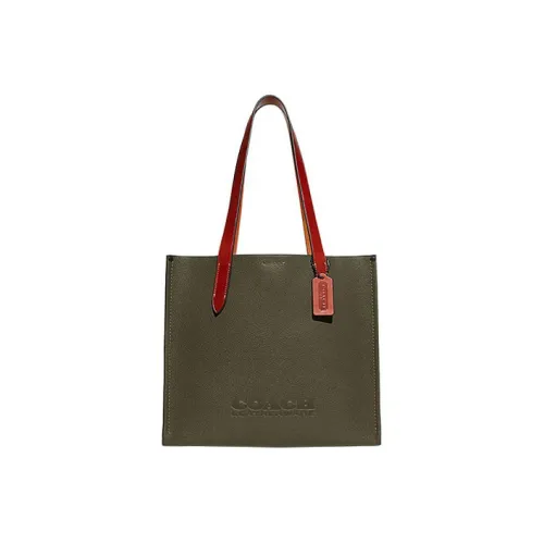 COACH Cow Leather Tote Bag, Shopping Bag, Shoulder Bag, Handbag Large Size Men's Dark Green