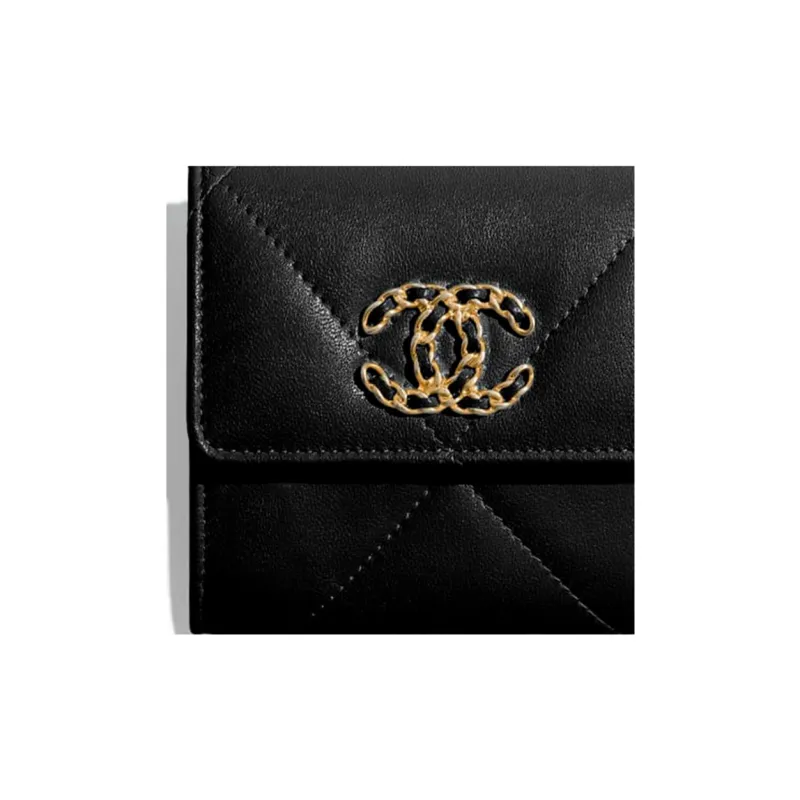 CHANEL 19Bag Sheepskin Wallet Trumpets Unisex Black-4