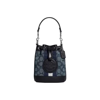 COACH Dempsey Fabric With Cow Leather Bucket Bag Handbag Shoulder Bag Crossbody Bag Small Size Women's Midnight Blue