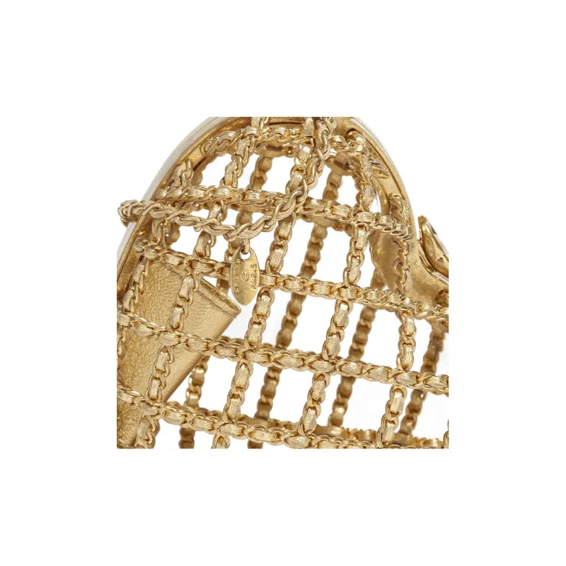 CHANEL Metal Texture Lambskin One Shoulder Crossbody Clutch Women's Gold-3