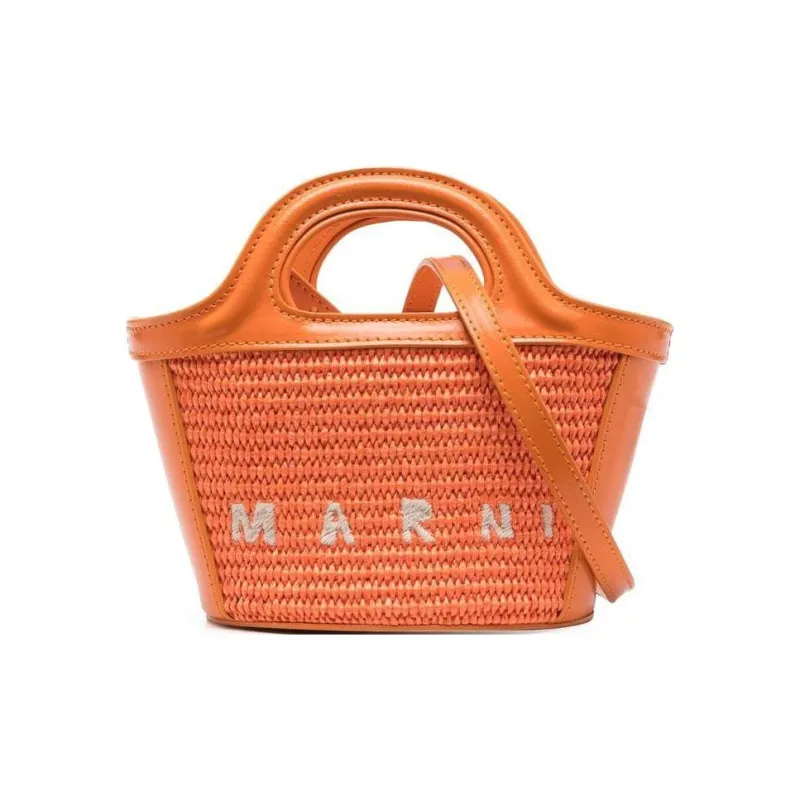 MARNI TROPICALIA Cotton With Cow Leather Shoulder Bag Crossbody Bag Handbag Mini Women's Orange-0