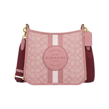COACH Dempsey Fabric Cow Leather Patchwork Shoulder Bag Crossbody Bag Large Size Women's Pink