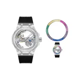 HBR986-White Case Black Strap+Rainbow Bezel