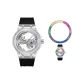 HBR986-White Case Black Strap+Rainbow Bezel