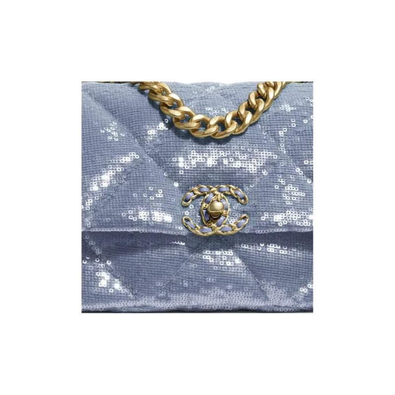 CHANEL 19Bag Sequins Calfskin Metal Flap Bag, Shoulder Bag, Crossbody Bag Trumpets Women's Sky Blue-3