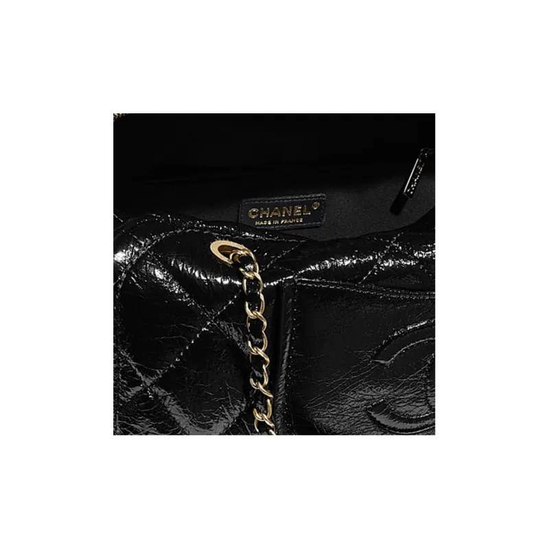 CHANEL Shiny Crinkle Calfskin One Shoulder Handbag Tubas Women's Black-3