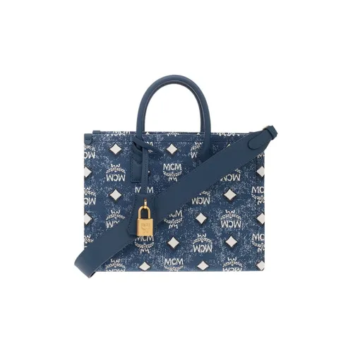 MCM Nylon Tote Bag, Shopping Bag, Portable Crossbody Bag, Shoulder Bag Women's Blue