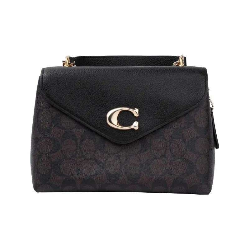 COACH Tammie Pebbled Leather Shoulder Bag Crossbody Bag Medium Size Women's Dark Brown Monogram & Black-0