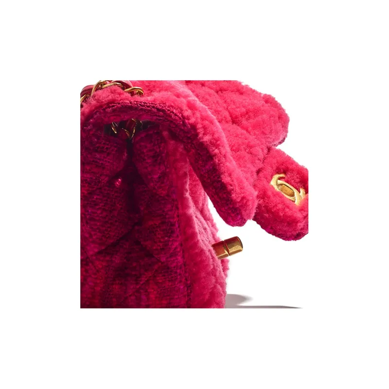 CHANEL Tweed And Gold Metal Sheepskin Shoulder Bag Trumpets Women's Pink & Burgundy And Red-3