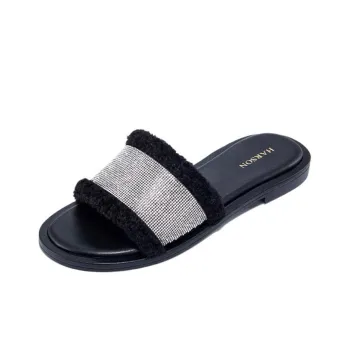 HARSON Rubber Sole Abrasion Resistant Slide Slippers Women's Black