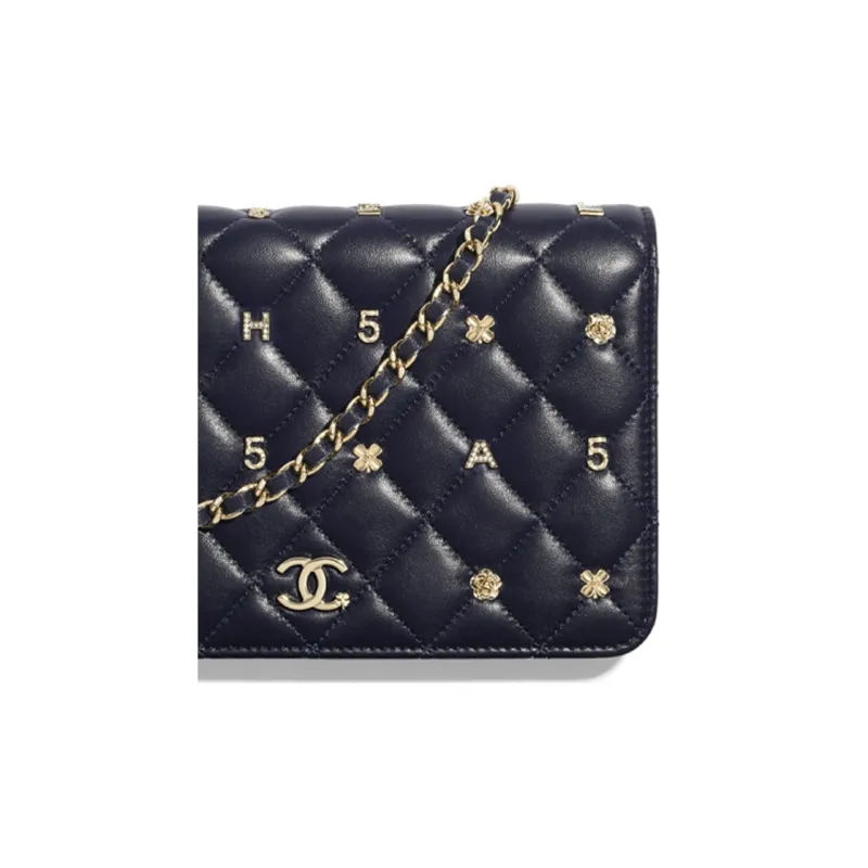 CHANEL Sheepskin Decoration Detail And Gold Plated Metal Wallet, Shoulder Bag Women's Marine Blue-4