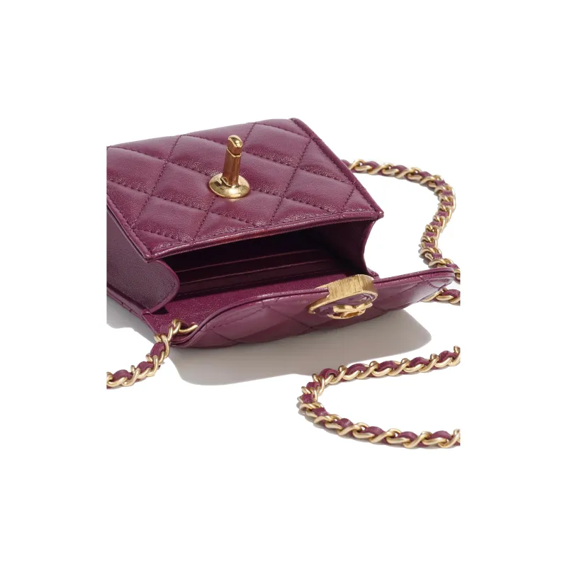 CHANEL Lambskin With Vinyl Leather One Shoulder Crossbody Clutch Women's Dark Purple-2