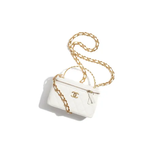 CHANEL Lambskin Portable One Shoulder Crossbody Clutches Women's White