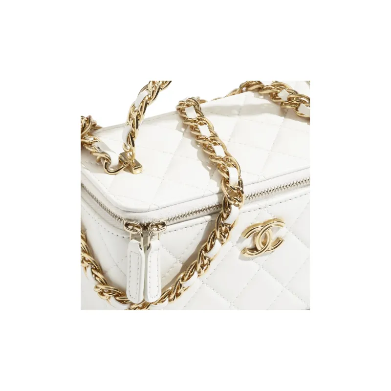 CHANEL Lambskin Portable One Shoulder Crossbody Clutch Women's White-2
