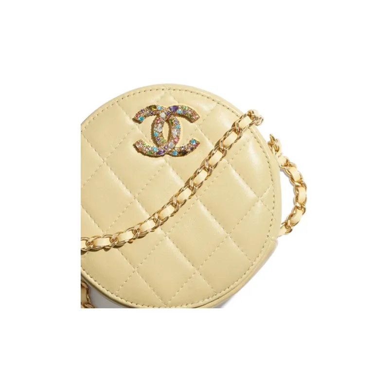 CHANEL 19Bag Lambskin Round Bag, Crossbody Bag, Shoulder Bag Women's Yellow-4